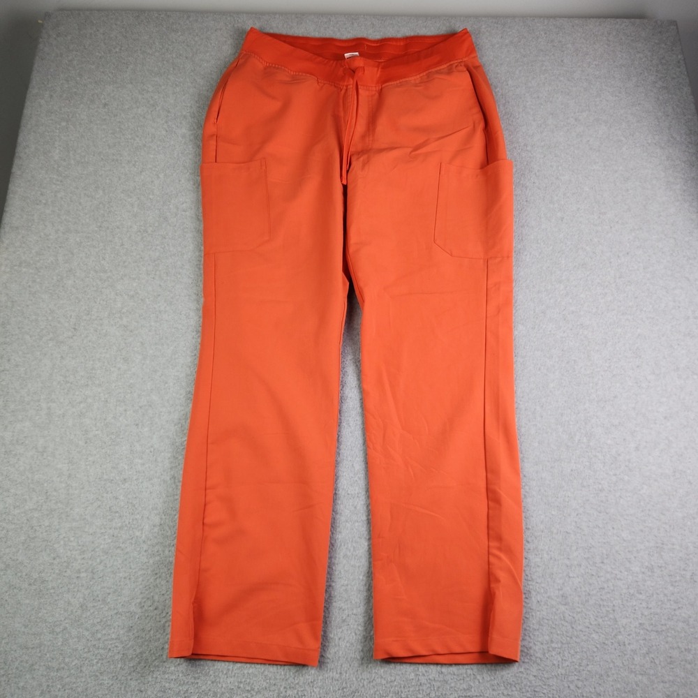 Mandala Medical Scrub Pants Women Large Orange Stretch Slim Fit Drawstring Waist